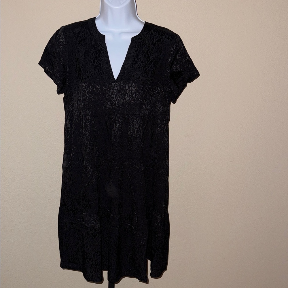 Maeve by Anthropologie Black Brocade Babydoll Tiered Mini Dress Women’s Size XSP